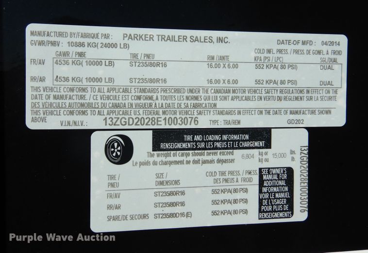 image for item DM5214 2014 Performance  end dump trailer