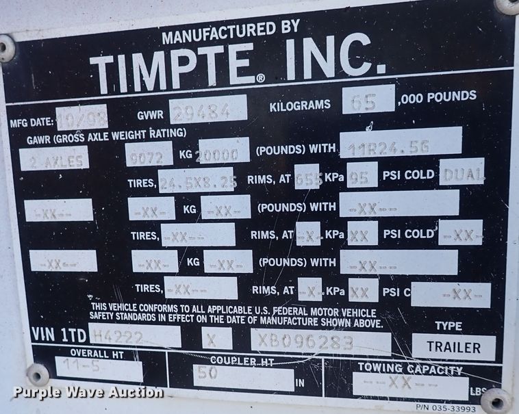 image for item DN2174 1999 Timpte Super Hopper  grain trailer