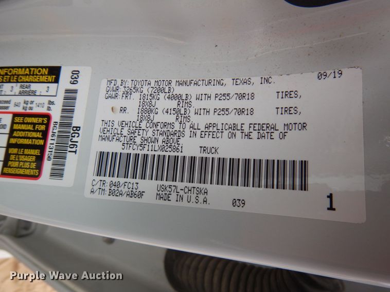 image for item DJ6101 2020 Toyota Tundra  Double Cab pickup truck