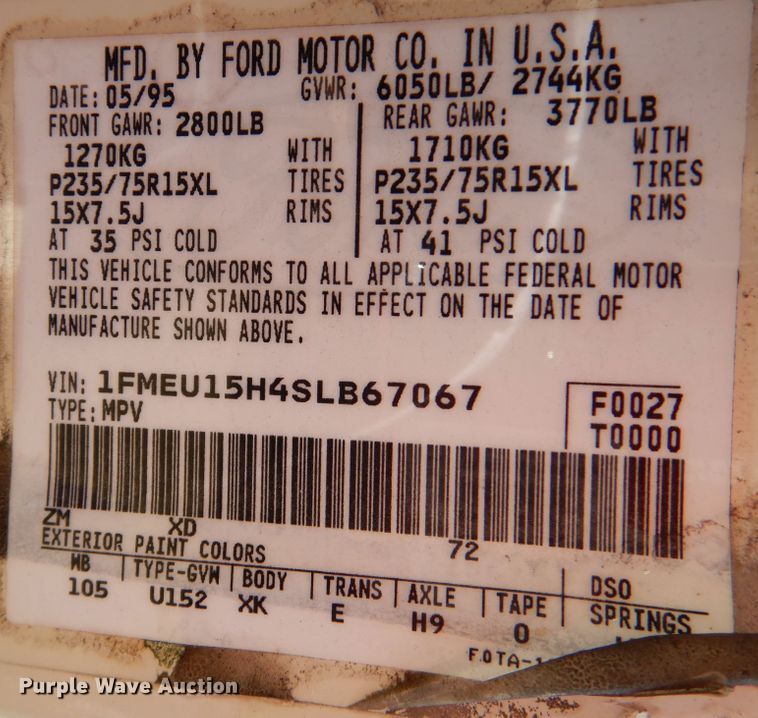 image for item DJ7414 1995 Ford Bronco  SUV