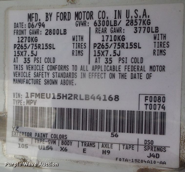 image for item DJ7539 1994 Ford Bronco XLT  SUV