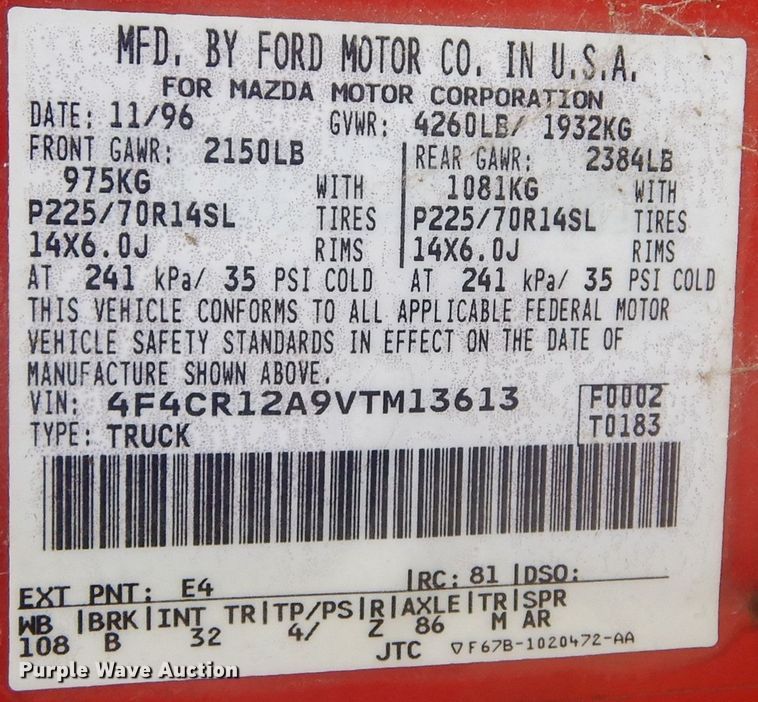 image for item DL6404 1997 Mazda B2300  pickup truck