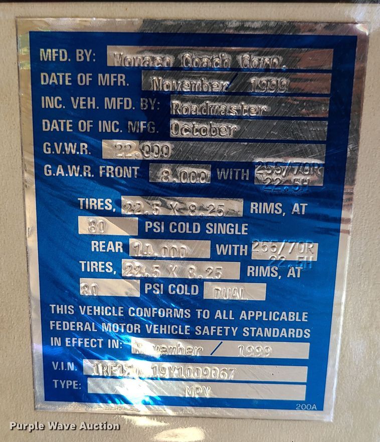 image for item EZ9185 2000 Holiday Rambler Ambassador  RV