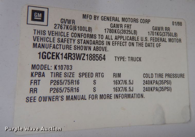 image for item HU9308 1998 Chevrolet K1500  Crew Cab pickup truck