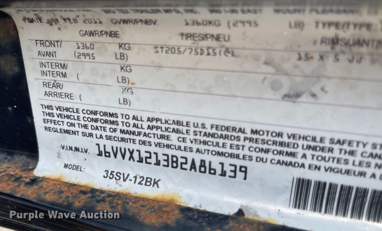 image for item IK9558 2011 Big Tex 35SV  utility trailer