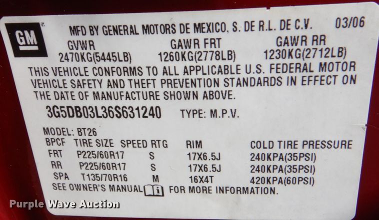 image for item IR9228 2006 Buick Rendezvous  SUV