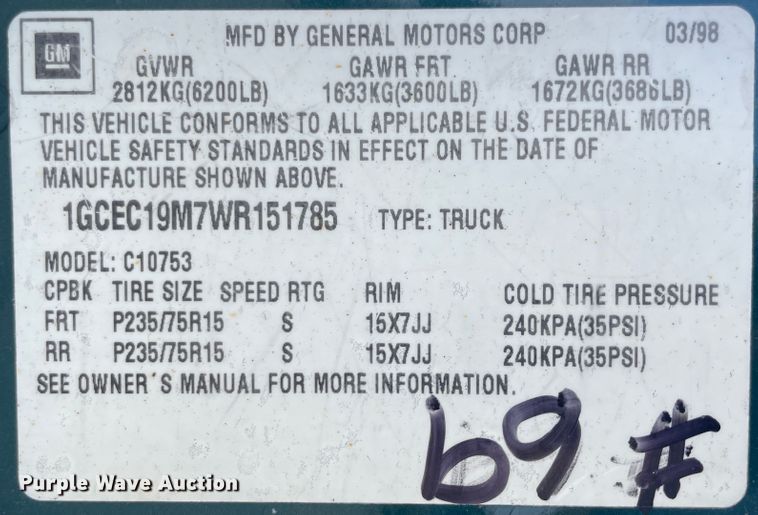 image for item JQ9411 1998 Chevrolet Silverado 1500  Ext. Cab pickup truck