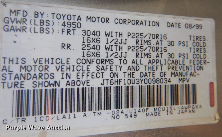 image for item JS9194 2000 Lexus RX300  SUV