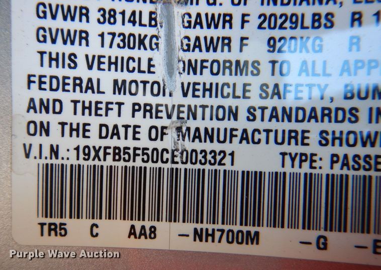 image for item JS9206 2012 Honda Civic