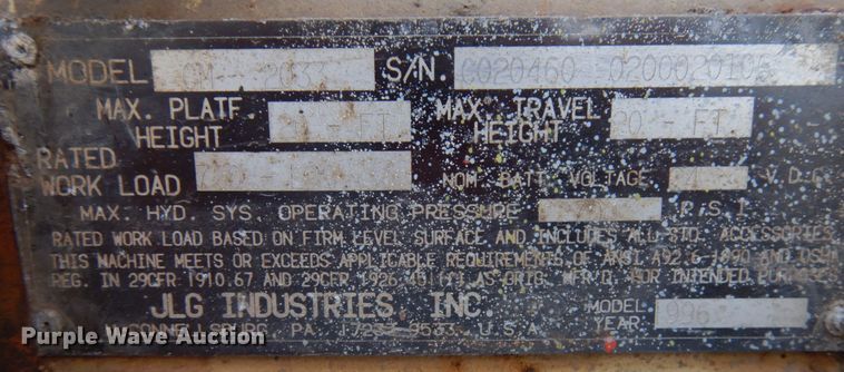 image for item JS9512 JLG CM-233  scissor lift