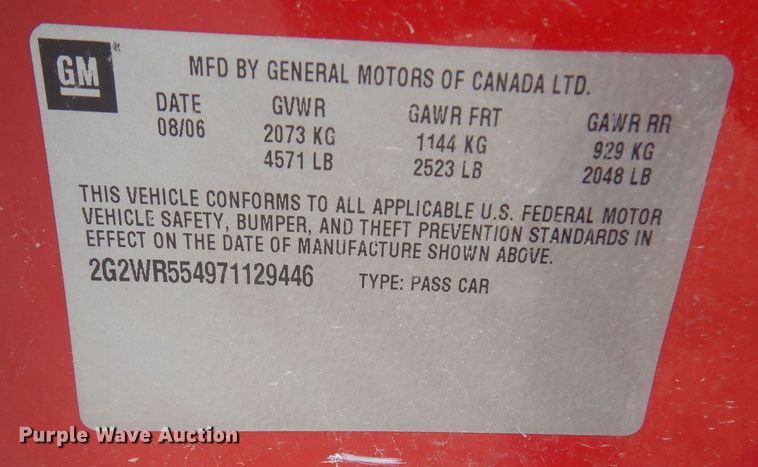 image for item KO9237 2007 Pontiac Grand Prix