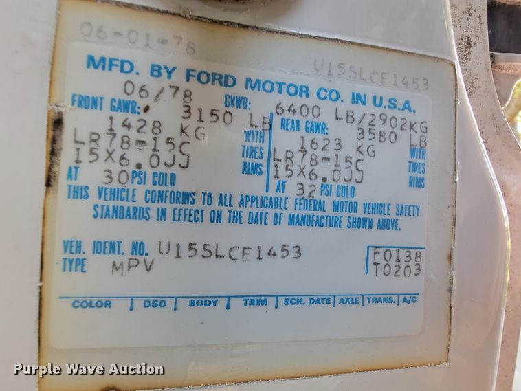 image for item KQ9129 1978 Ford Bronco Ranger XLT  SUV