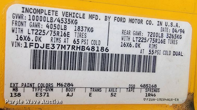 image for item KQ9162 1994 Ford E350  school bus