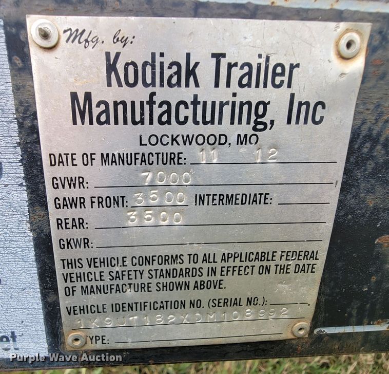 image for item KQ9195 2013 Kodiak  utility trailer