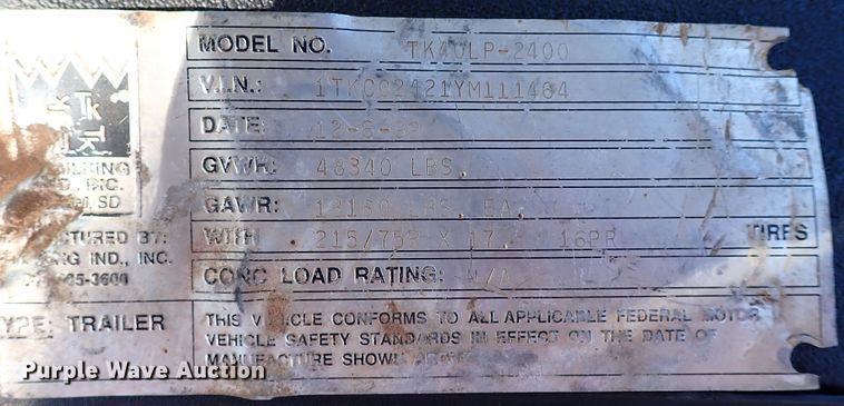 image for item DI5788 2000 Trail King TK40LP-2400  equipment trailer