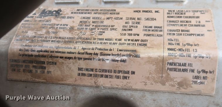 image for item DJ1976 2009 Mack GU713  dump truck