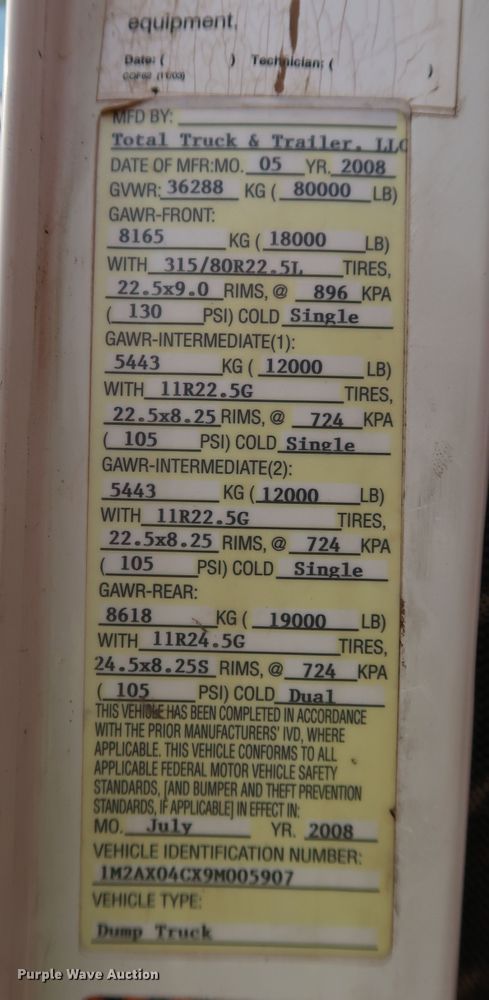 image for item DJ1976 2009 Mack GU713  dump truck