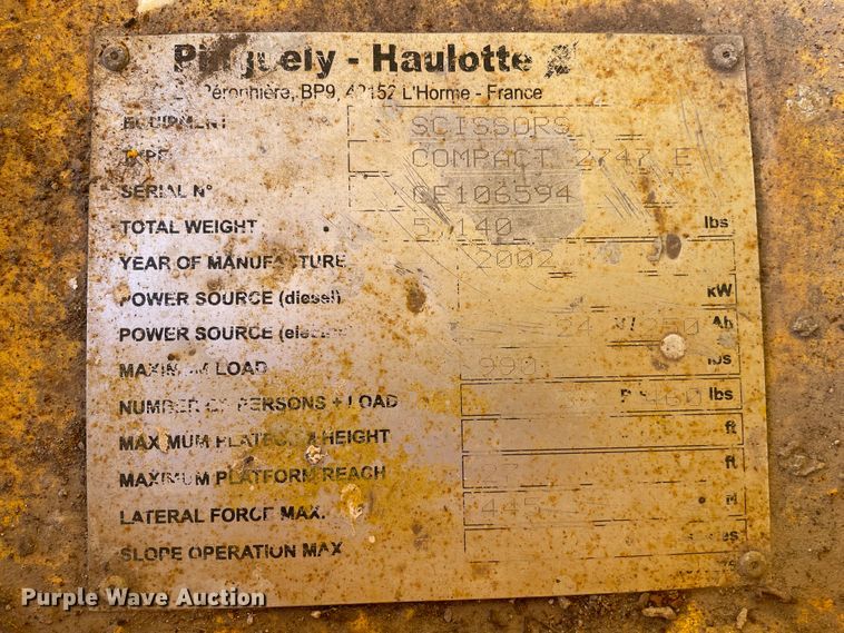 image for item DJ7425 2002 Haulotte Compact 2747E  scissor lift