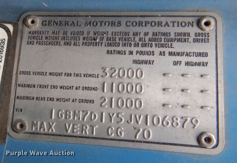 image for item DL6438 1988 Chevrolet Kodiak  dump truck