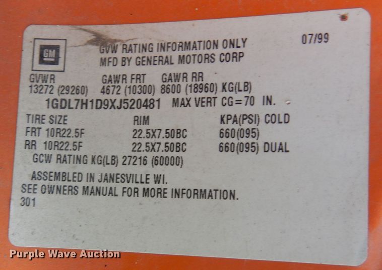 image for item DL6447 1999 GMC C7500  bucket truck