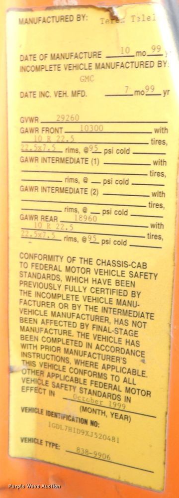 image for item DL6447 1999 GMC C7500  bucket truck