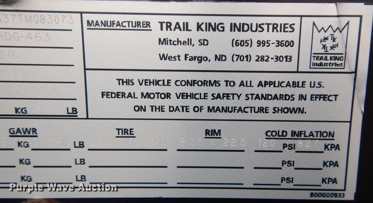image for item DM0635 1996 Trail King TK1000HDG  lowboy equipment trailer