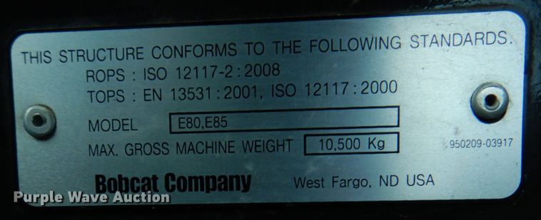 image for item DN6527 2016 Bobcat E85  mini excavator