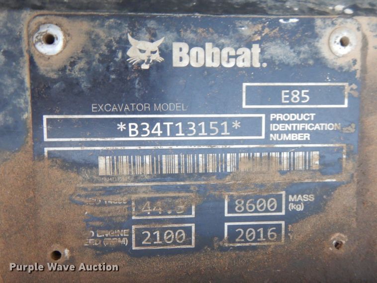 image for item DN6527 2016 Bobcat E85  mini excavator