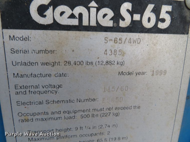 image for item DN7771 1999 Genie S-65  boom lift