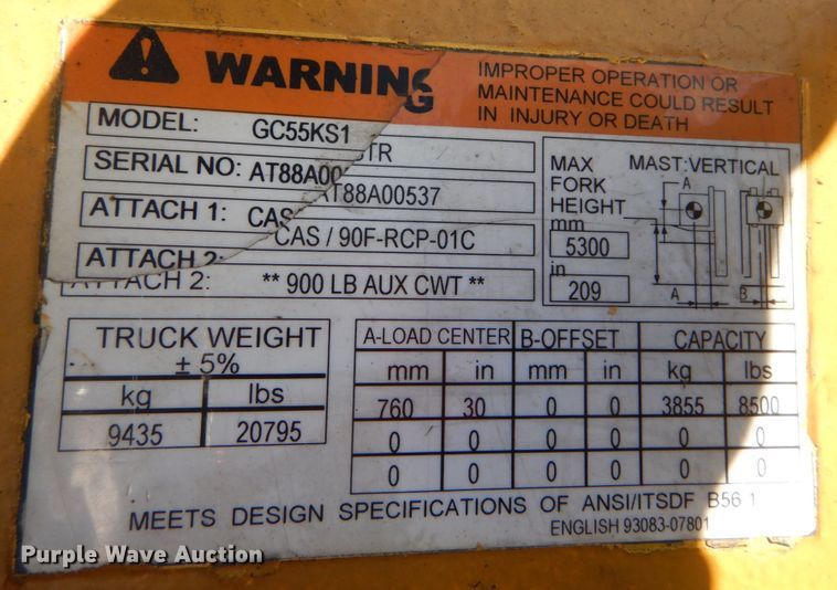 image for item JG9001 2006 Caterpillar GC55KS1  forklift