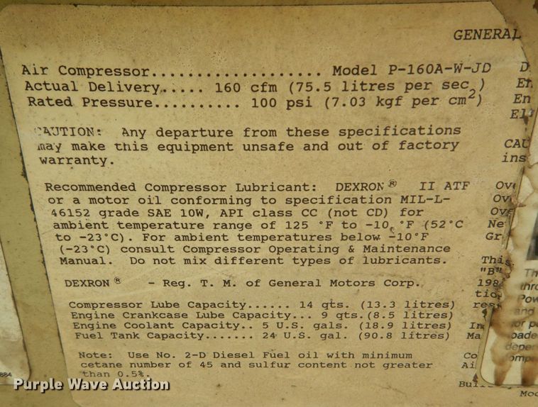 image for item JG9009 Ingersoll Rand P160WJD  air compressor