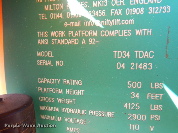 image for item JS9172 Nifty TD34T  boom lift