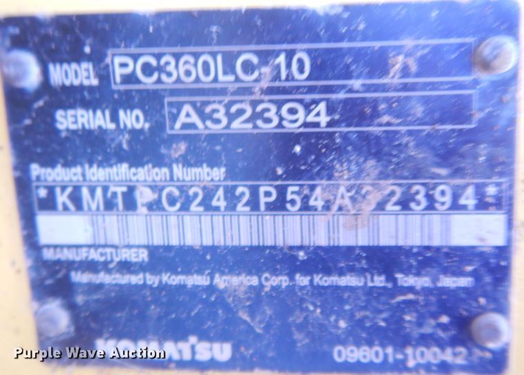 image for item JZ9821 2012 Komatsu PC360LC-10  excavator