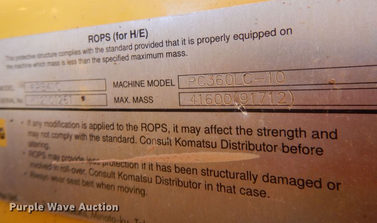 image for item JZ9821 2012 Komatsu PC360LC-10  excavator