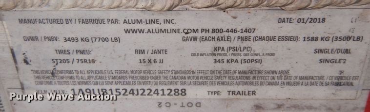 image for item JZ9834 2018 Alum-Line  surface cleaning trailer