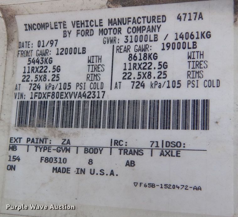 image for item KA9465 1997 Ford F800  utility / service truck