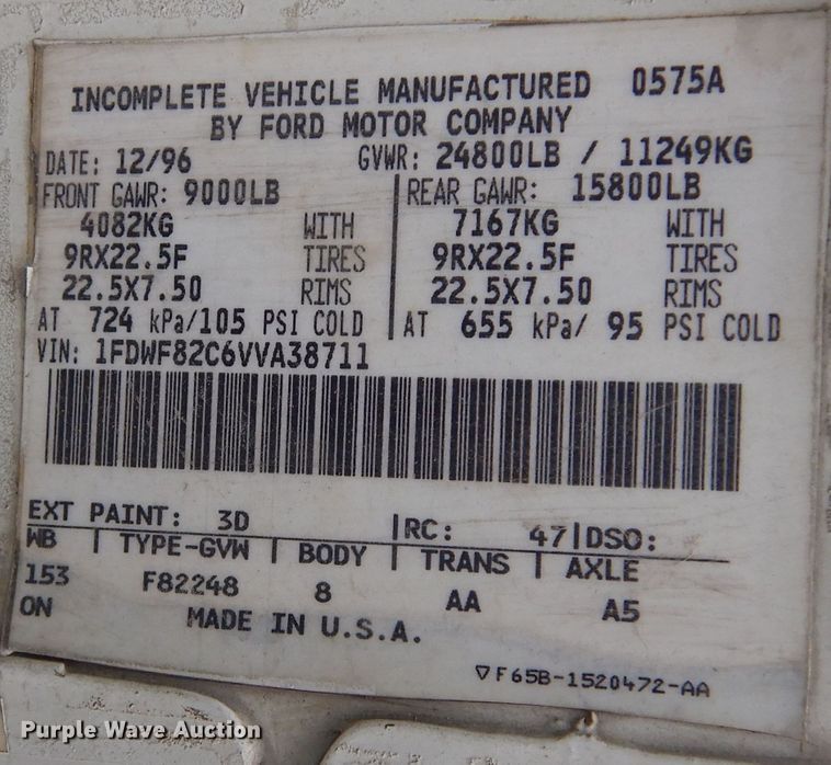 image for item KA9468 1997 Ford F800  utility / service truck