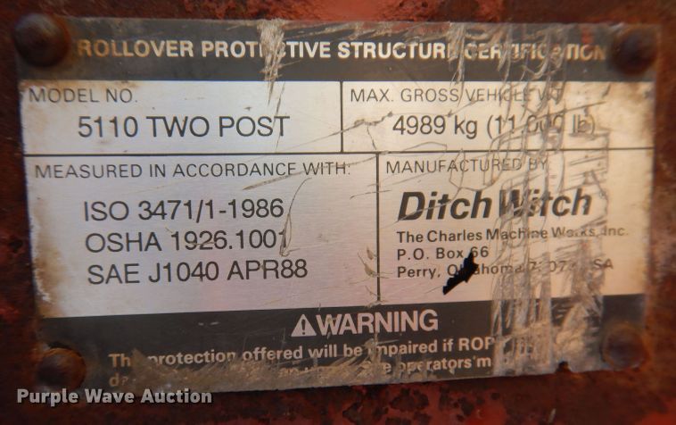 image for item KA9495 1988 Ditch Witch 5110  trencher