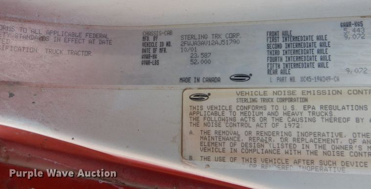 image for item KO9192 2002 Sterling LT9500  semi truck