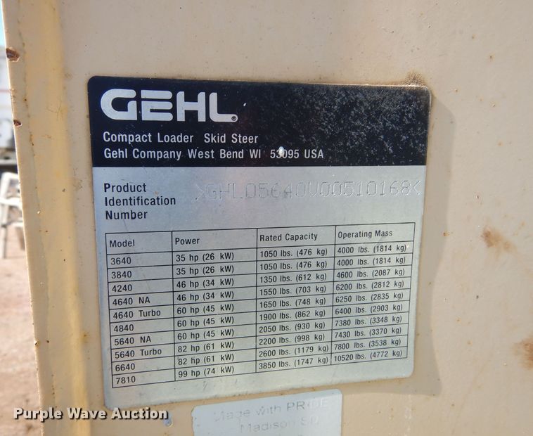 image for item KO9220 2008 Gehl 5640 Turbo  skid steer loader