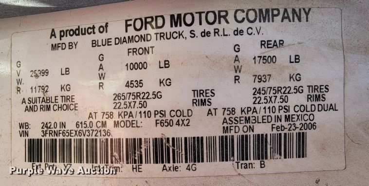 image for item KQ9137 2006 Ford F650 Super Duty XL  dump truck