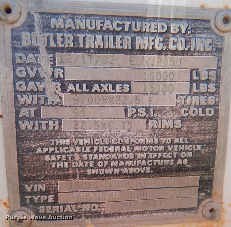 image for item KY9715 1992 Butler EW2850  pole trailer