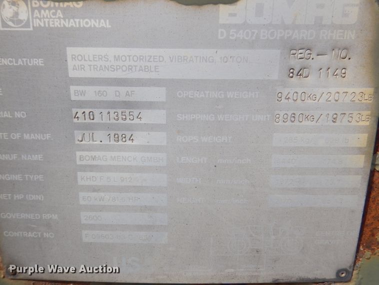 image for item DA5418 1984 Bomag BW160DAF  double drum vibratory roller