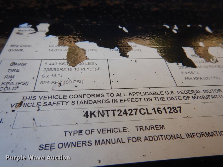 image for item DA5427 2012 Towmaster  trailer chassis