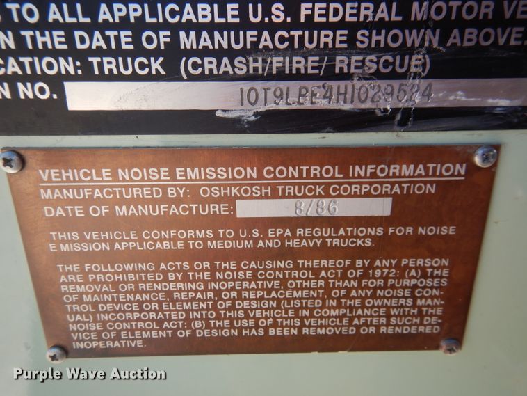 image for item DA5435 1986 Oshkosh  fire truck