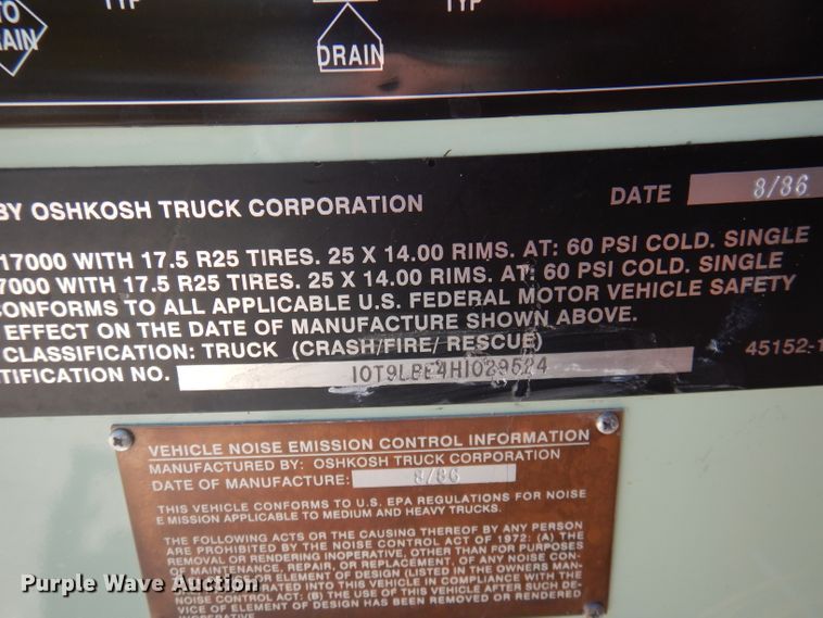 image for item DA5435 1986 Oshkosh  fire truck