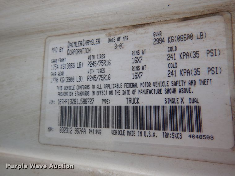 image for item DA5439 2001 Dodge Ram 1500  Quad Cab pickup truck