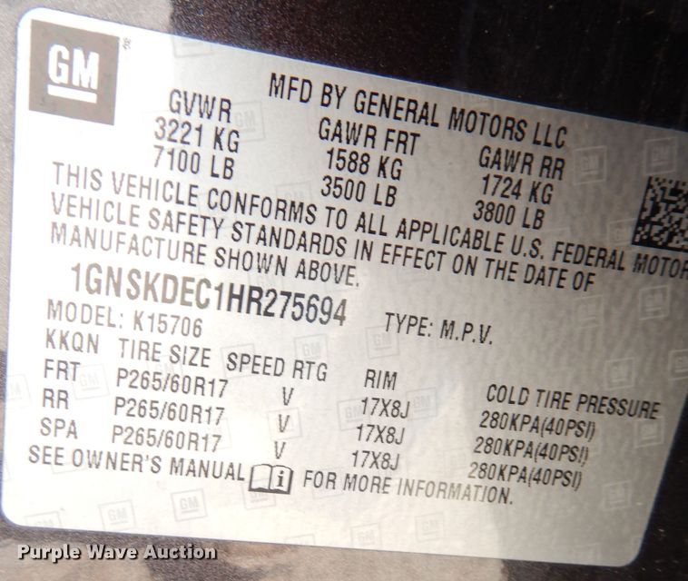 image for item DK3026 2017 Chevrolet Tahoe Police  SUV