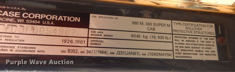 image for item DK3037 2002 Case 580 Super M  backhoe