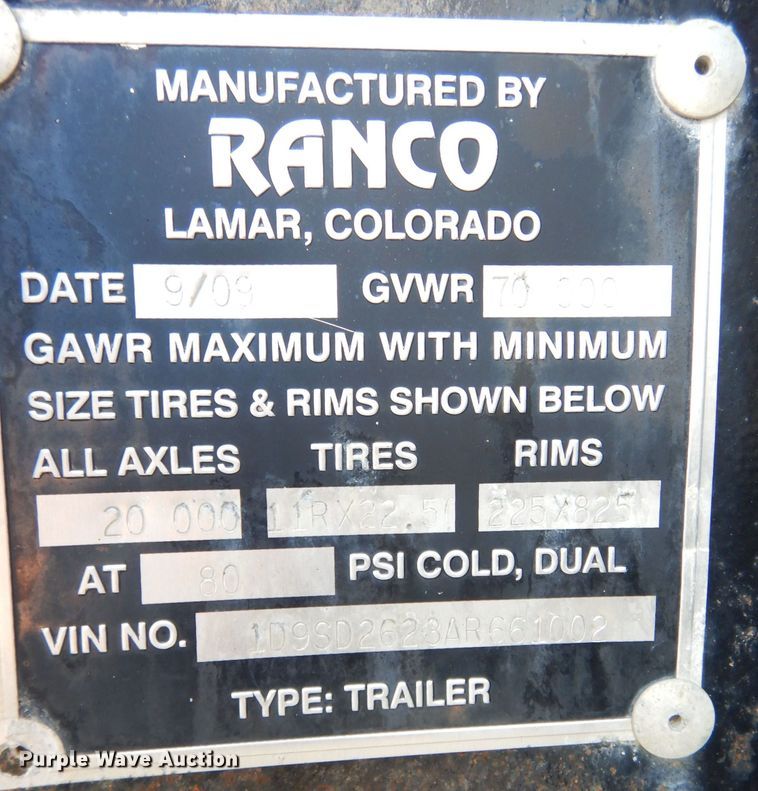 image for item DK3038 2010 Ranco ED2426QF  end dump trailer